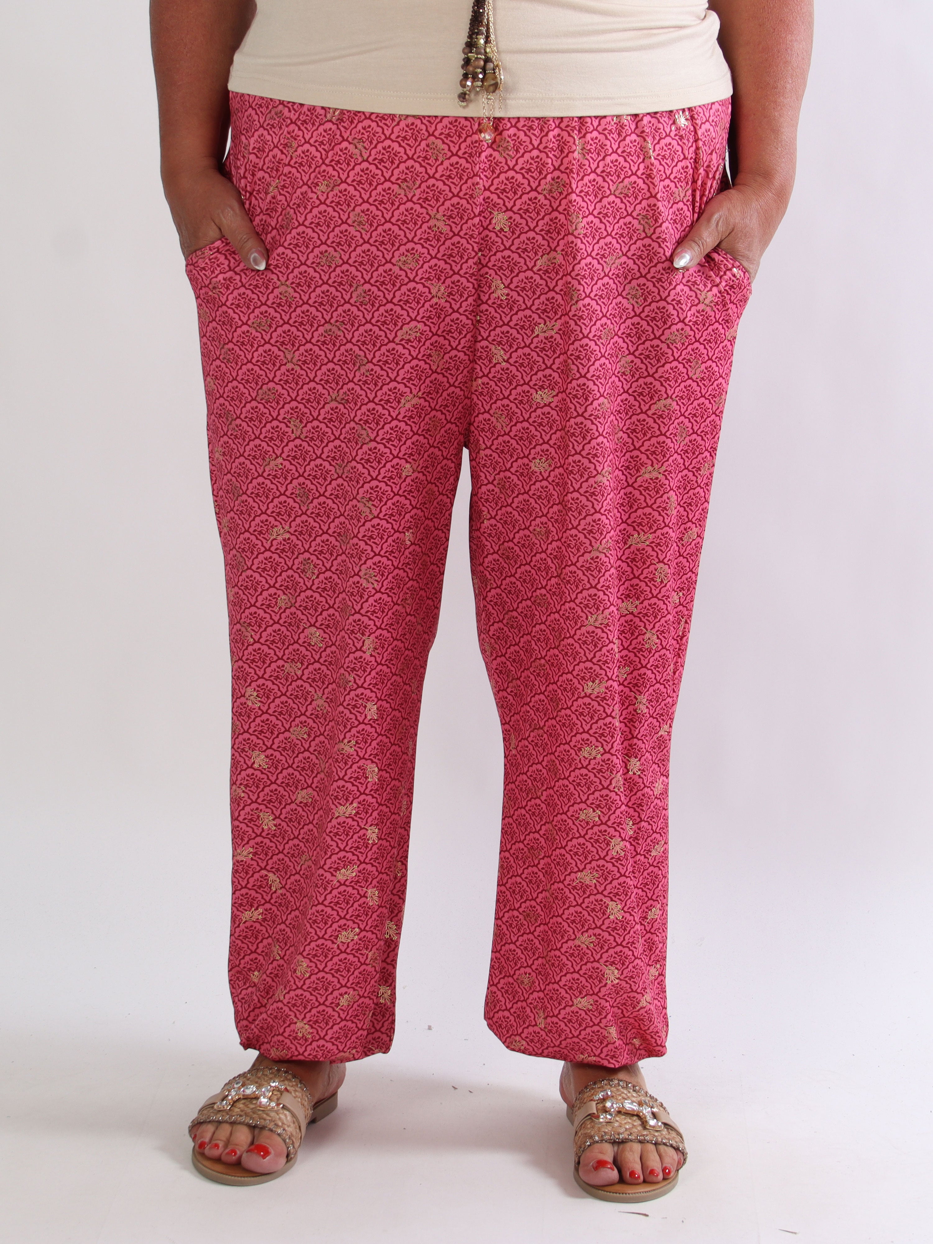 Pams Pattern Harem Pants - Elastiske plus size bukser med smock i taljen